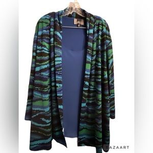 Slinky Brand 2 Piece green blue geometric Design tank Top W/Open Cardigan 3X